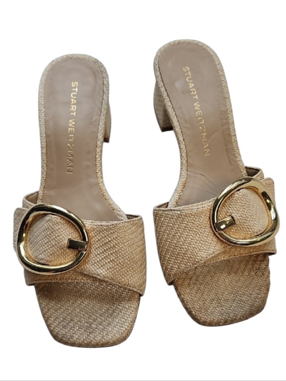 Stuart Weitzman Benni 35MM Raffia Buckle Slide Sandal, Size 7.5